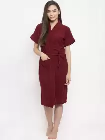Women Solid Bath Robe