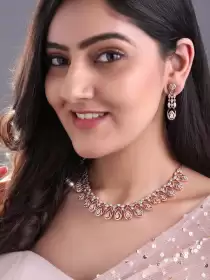 Rose Gold- Plated CZ-Studded Handcrafted Statement Necklace Set
