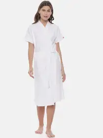 Women Solid Cotton Bath Robe