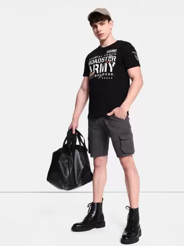 Men Solid Denim Cargo Shorts - image 2