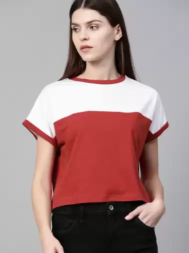 Colourblocked Round Neck Pure Cotton T-shirt - image 3