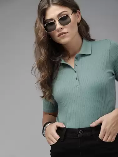 Ribbed Polo Collar T-shirt - image 2