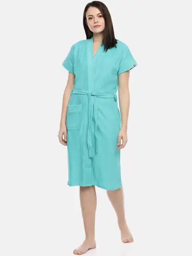 Women Solid Cotton Bath Robe - image 2