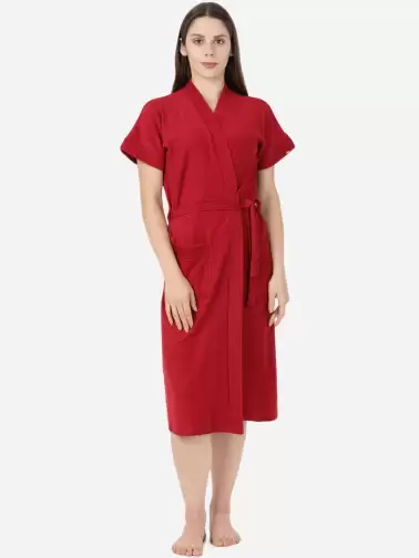 Women Solid Cotton Bath Robe - image 2