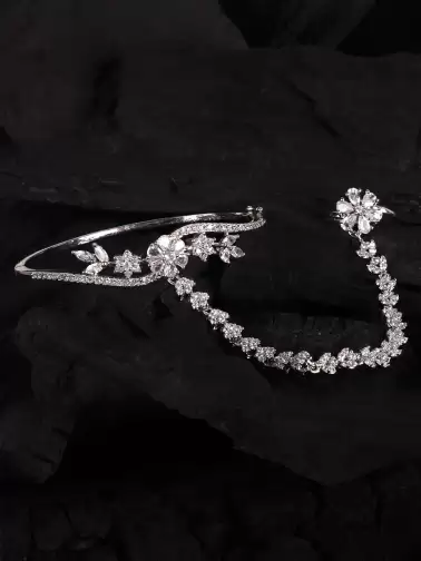 Women American Diamond Handcrafted Silver-Plated Ring Bracelet - image 2