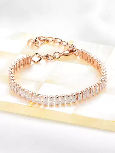 Women Brass Cubic Zirconia Rose Gold-Plated Wraparound Bracelet - image 2