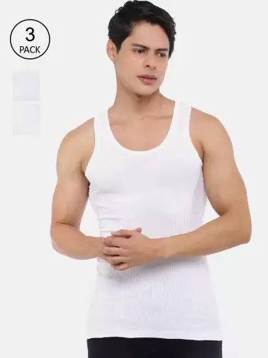 Men Pack Of 3 Solid Pure Cotton Hutch RN Innerwear Vests - image 2