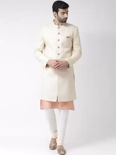 Men Woven Design Sherwani Set - image 2