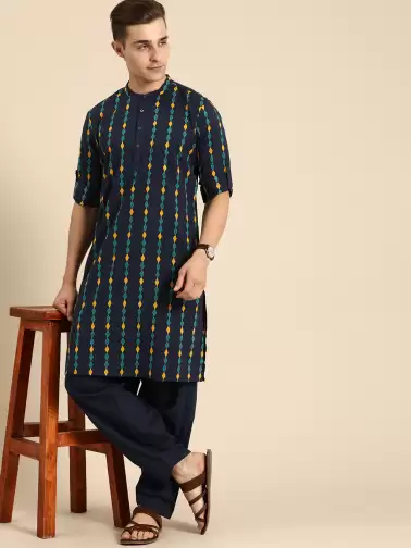 Men Printed Kurta with Salwar - image 2