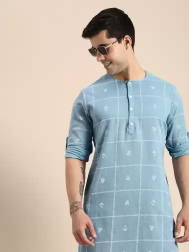Men Checked Kurta - image 2