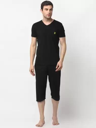 Men Solid Night suit - image 2