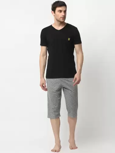 Men Solid Night suit - image 2