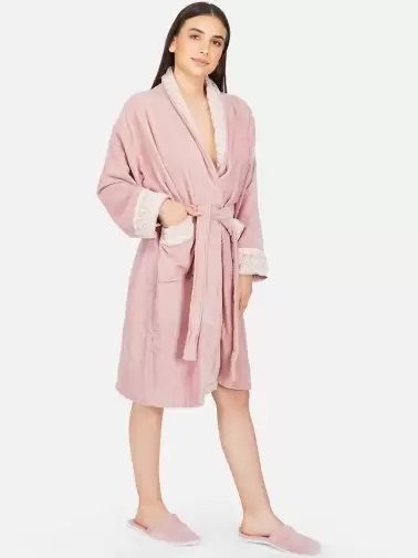Women 550 GSM Lace Bathrobe - image 2