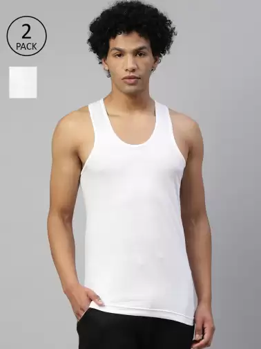 Men Pack Of 2 Solid Pure Cotton Gym Vest - image 2
