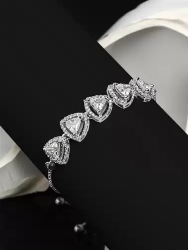 Women American Diamond Rhodium-Plated Wraparound Bracelet - image 2