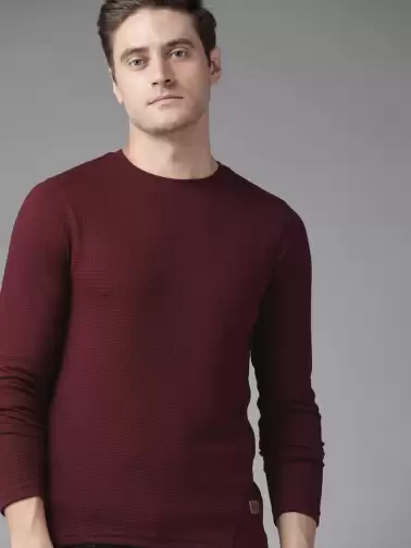 Men Solid Waffle T-shirt - image 2