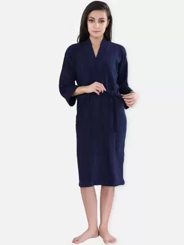 Women Solid Bath Robe - image 2