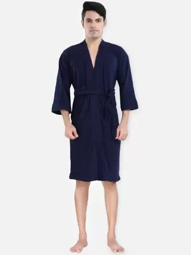 Men Solid Bath Robe With Belt - image 2