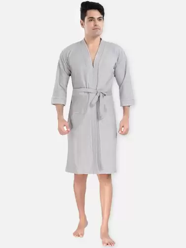 Men Solid Bath Robe - image 2