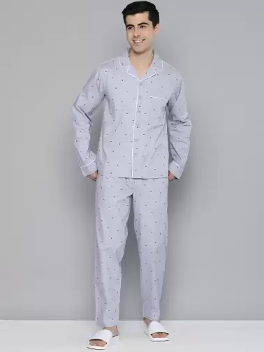 Men Grey Printed Night suit - image 2