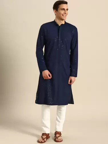 Men Sequinned Chikankari Kurta - image 2