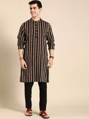 Men Striped Kurta with Trousers - image 2