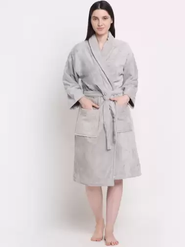 Women Solid Bath Robe - image 2