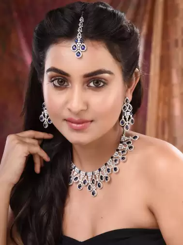 Silver-Plated AD Studded Statement Jewellery Set - image 2
