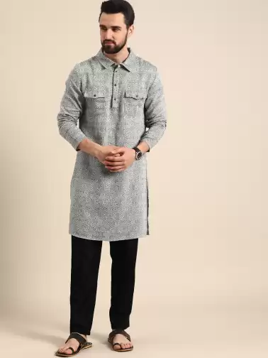 Men Printed Kurta with Trousers - image 2