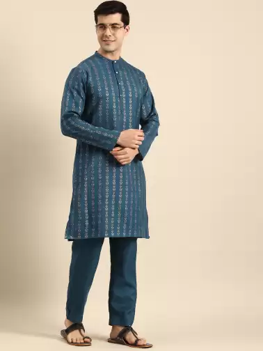 Men Embroidered Kurta with Trousers - image 2