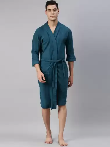 Men Solid Bath Robe - image 2