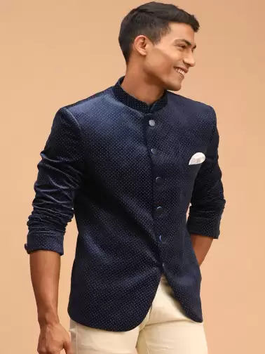 Men  Printed Slim-Fit Bandhgala Blazers - image 2