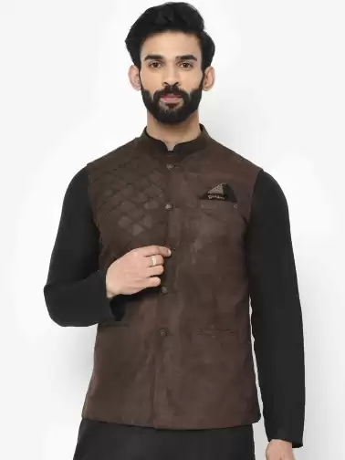 Men Woven Design Nehru Jacket - image 2