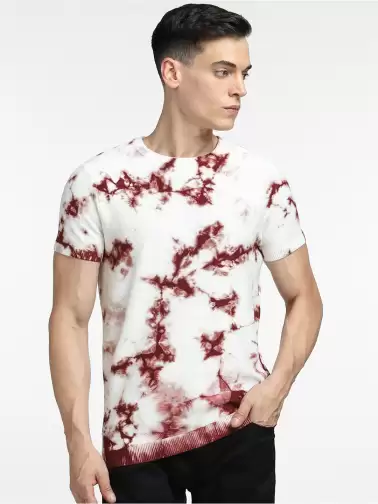 Men Printed V-Neck Raw Edge T-shirt - image 2