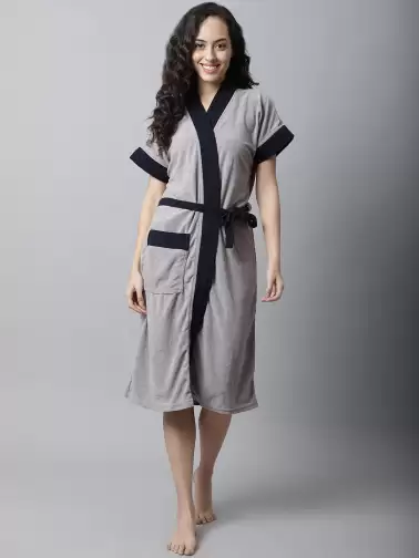 Women Solid Bath Robe - image 2