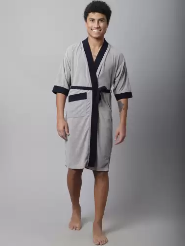 Men Solid Bath Robe - image 2