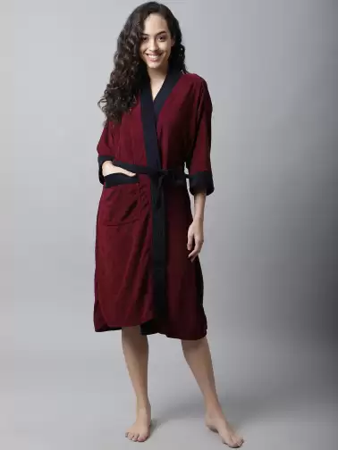 Women Solid Bath Robe - image 2