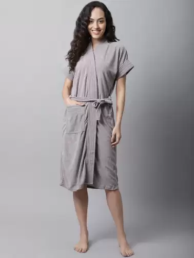 Women Solid Bath Robe - image 2