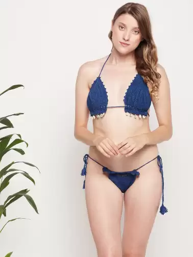 Women Crochet Knitted Cotton Swim Bikini Set - image 2