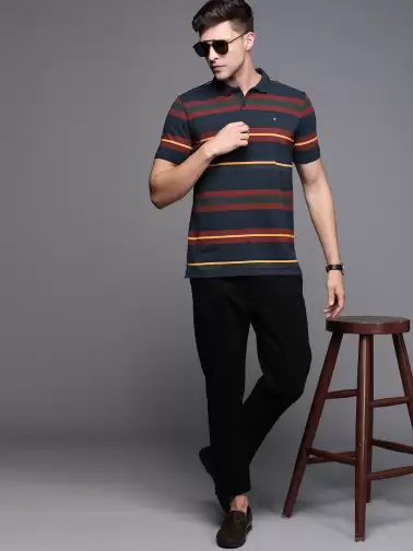 Men Striped Polo Collar T-shirt - image 2