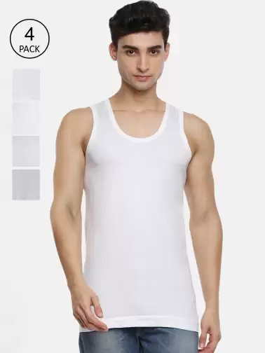 Men Pack Of 4 Solid Pure Cotton Basic Vests - image 2