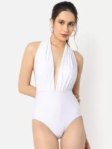 Women Solid Plunge Body Swimsuit - image 2