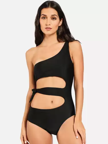 Women Solid Cut-Out Swimsuit - image 2