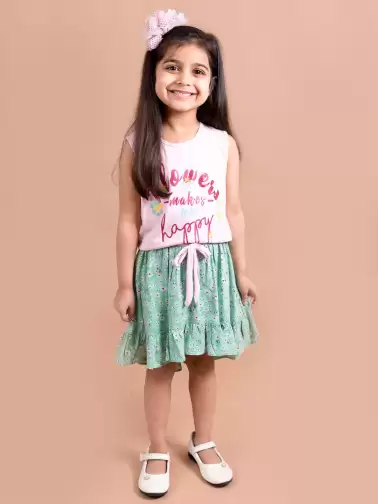 Girls Printed T-shirt with Skirt - image 2
