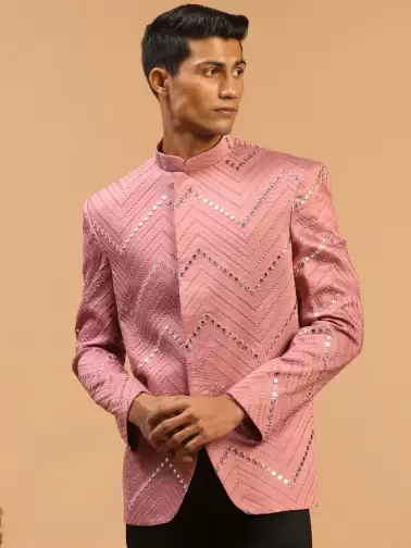 Men Mirror Work Embroidered Bandhgala Slim-Fit Jodhpuri Blazers - image 2