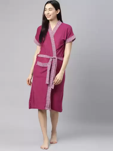 Women Cotton Patti Bath Robe - image 2
