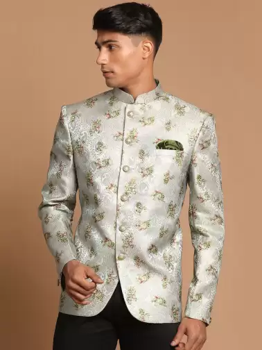 Men Self-Designed Slim-Fit Single Breasted Bandhgala Blazer - image 2