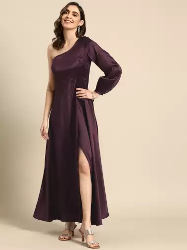 Satin Maxi One Shoulder Dress - image 2