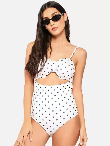 Women Polka Dot Printed One-Piece Swimsuit - image 2