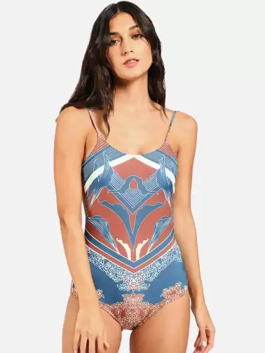 Women Abstract Printed Shoulder Strap Swimsuit - image 2